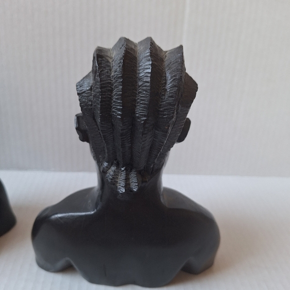 Antique Set of 2 Hand Carved Ebony Wood African Tribal Bust - Picture 4 of 12